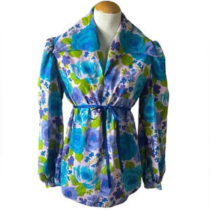 Retro vintage style HANDMADE woman’s pleated top floral BOLD pattern